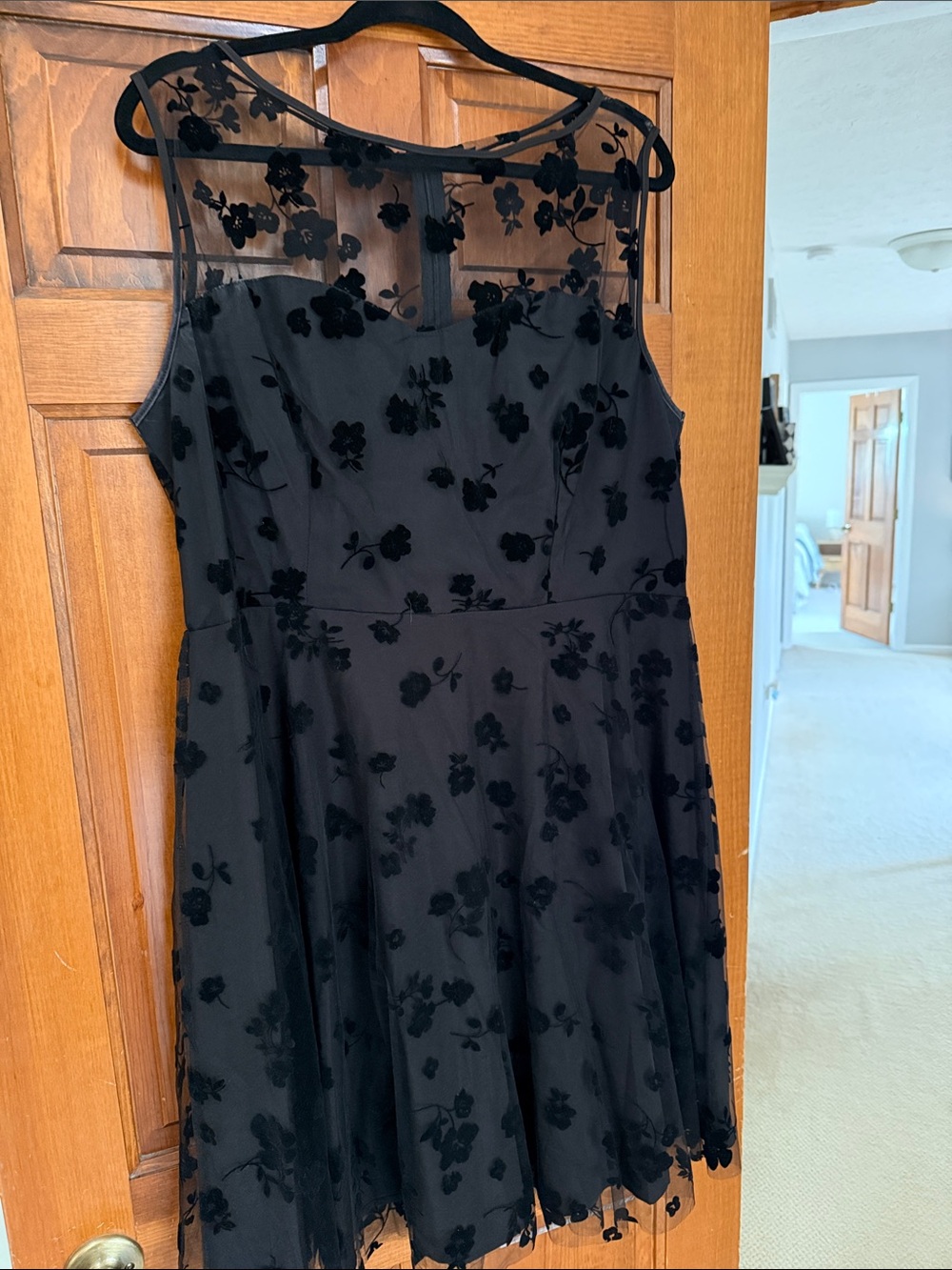 Elegant Black Floral Mesh A-Line Dress